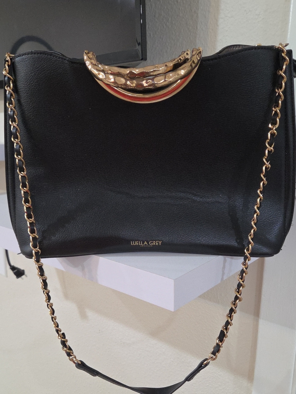 Luella Grey Lonfon Black Leather Chain-Handle Shoulder Bag